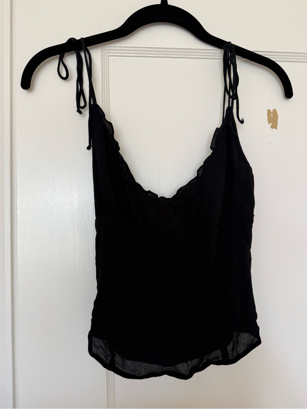 Reformation Black Tie Strap Ruffle Camisole Top Size 6